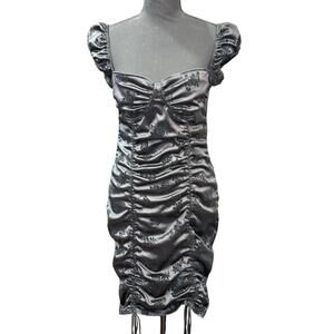 NWT Motel Rocks Sinora Bodycon Mini Dress Black Rose Flock Size Large $82 Ruched
